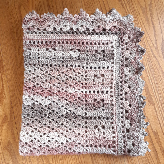 Handmade Crochet Baby Blanket Royalty Shaded Ivory Brown Copper Cotton Blend