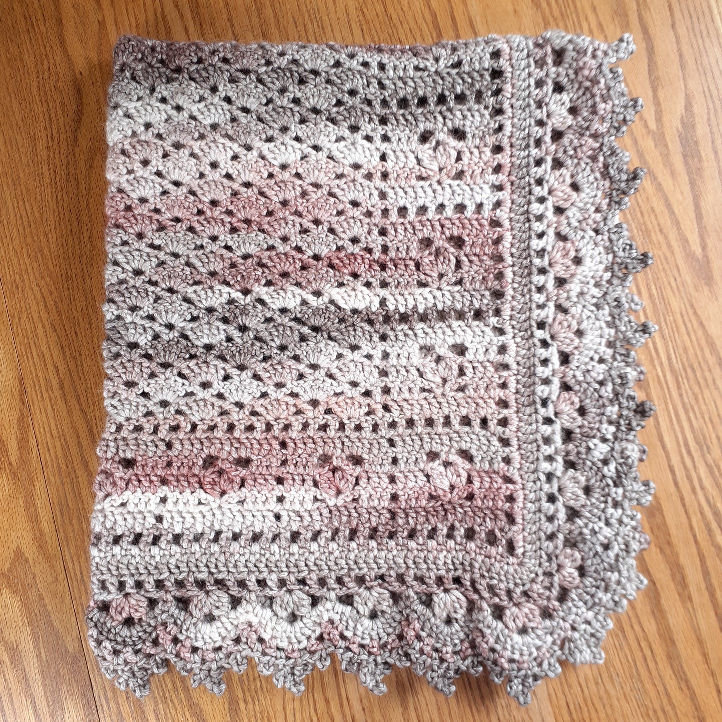 Handmade Crochet Baby Blanket Royalty Shaded Ivory Brown Copper Cotton Blend