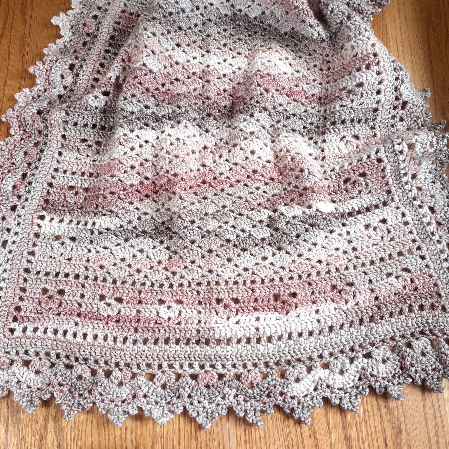 Handmade Crochet Baby Blanket Royalty Shaded Ivory Brown Copper Cotton Blend