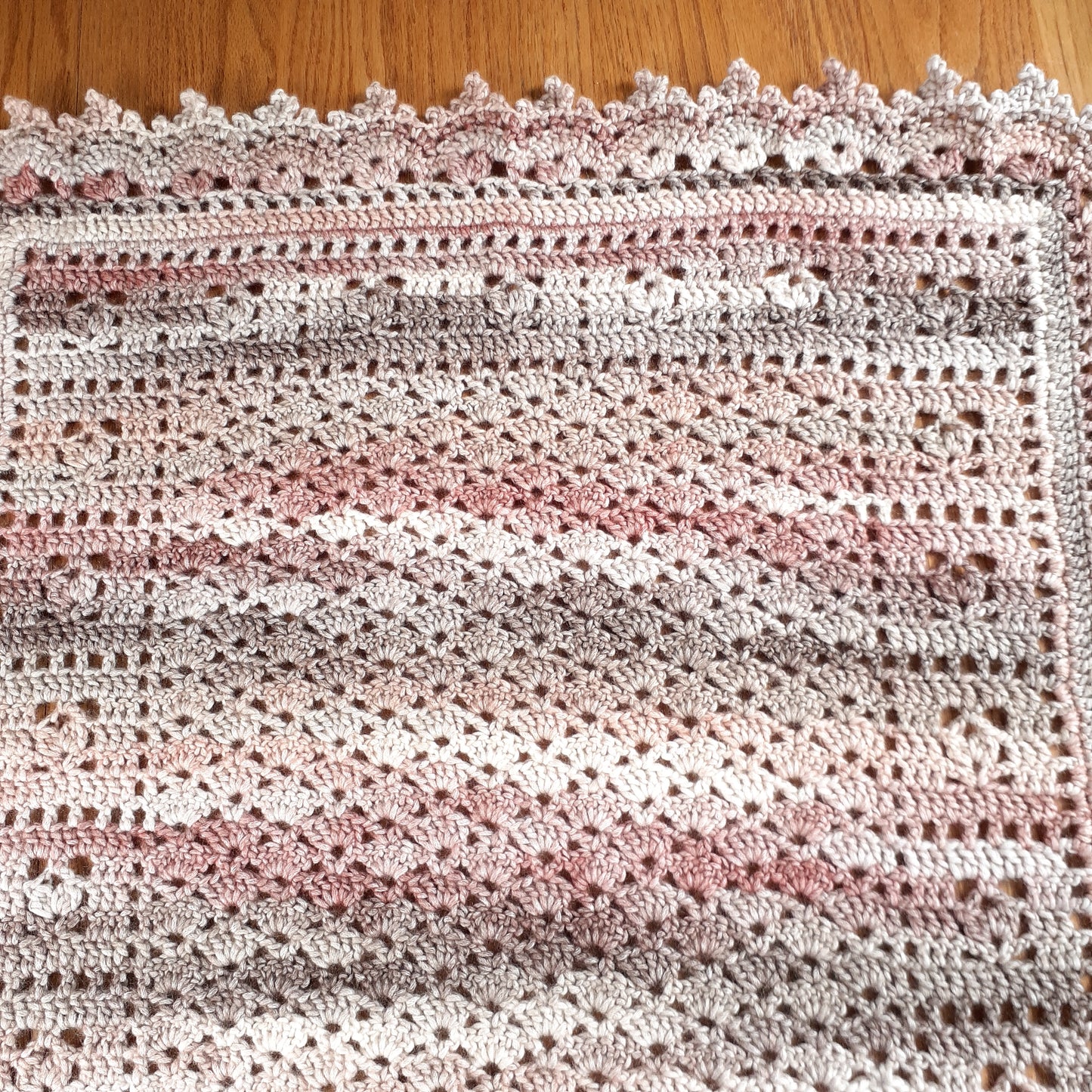 Handmade Crochet Baby Blanket Royalty Shaded Ivory Brown Copper Cotton Blend