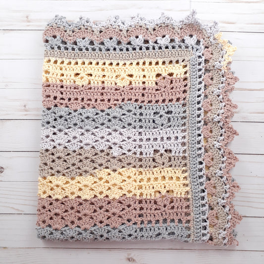 Handmade Crochet Baby Blanket Royalty Seashell Cotton Blend