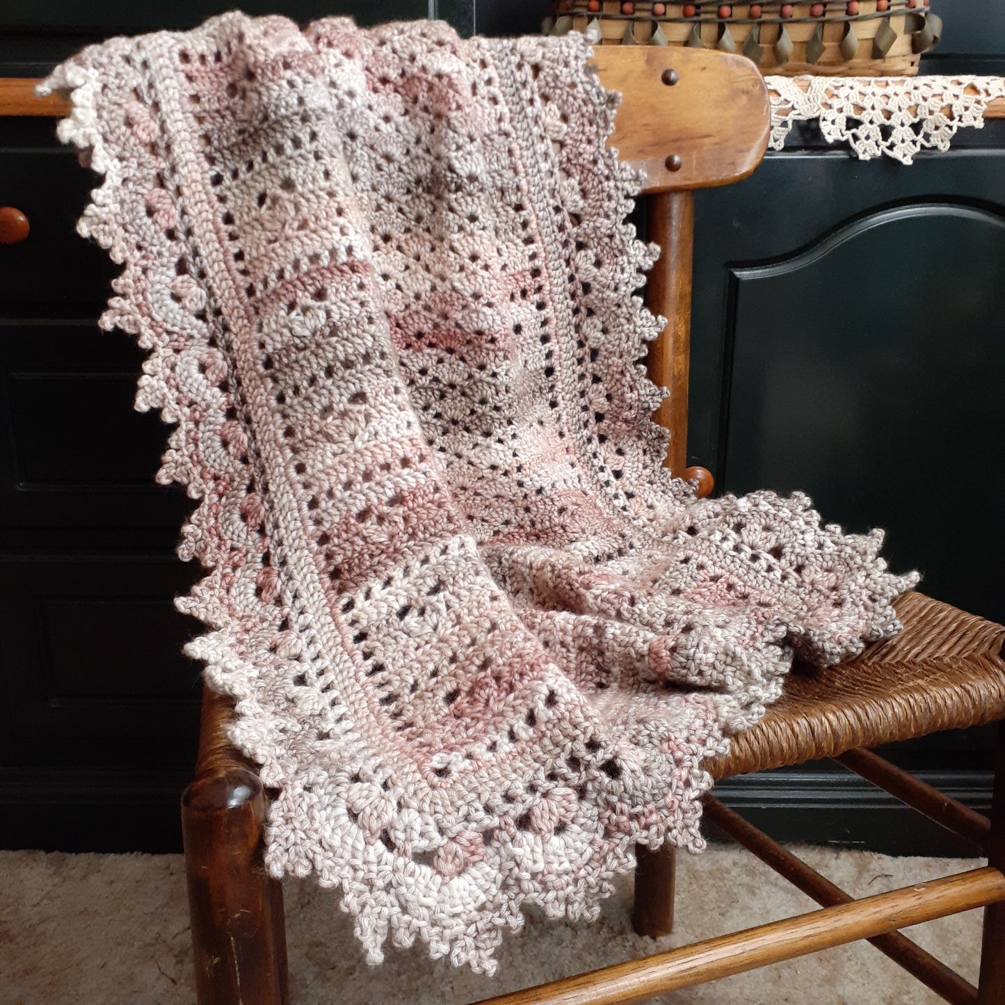Handmade Crochet Baby Blanket Royalty Shaded Ivory Brown Copper Cotton Blend