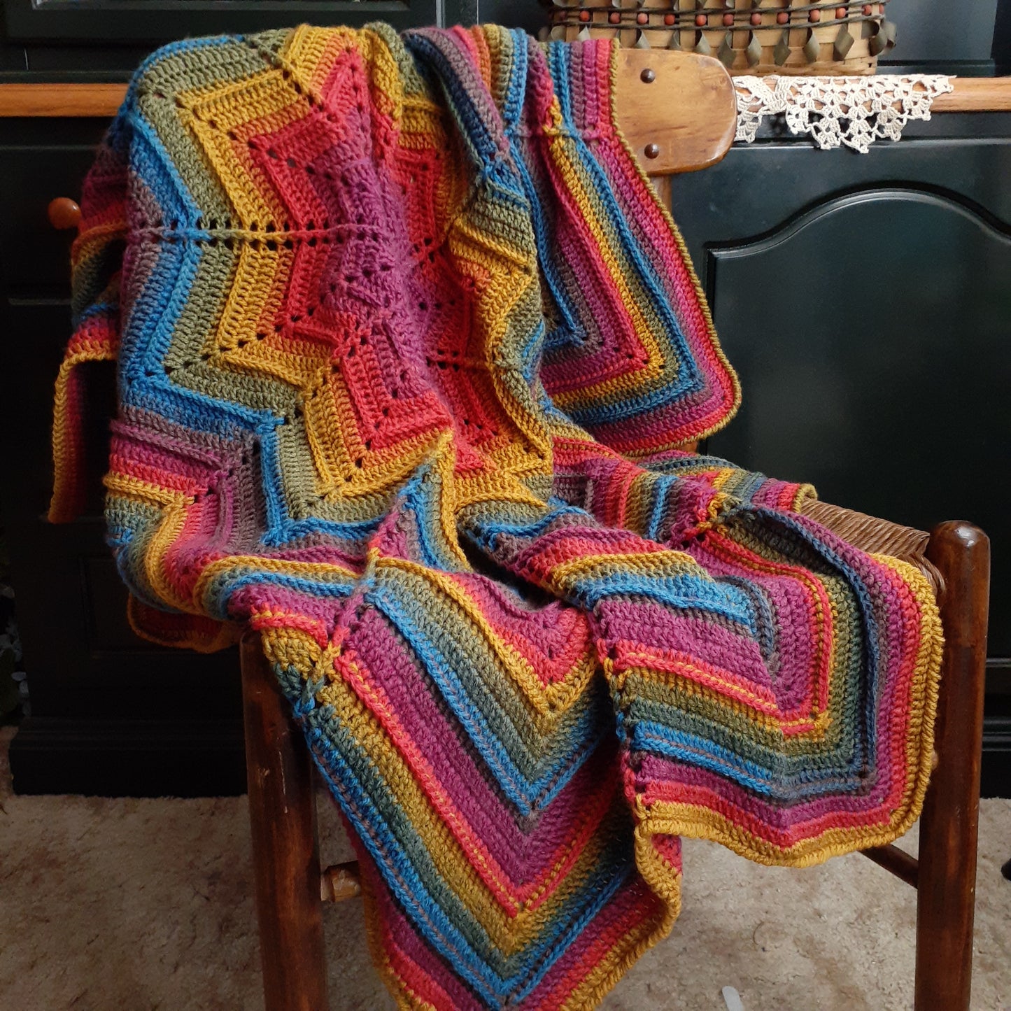 New Handmade Crochet Star Blanket Afghan Rainbow Colors