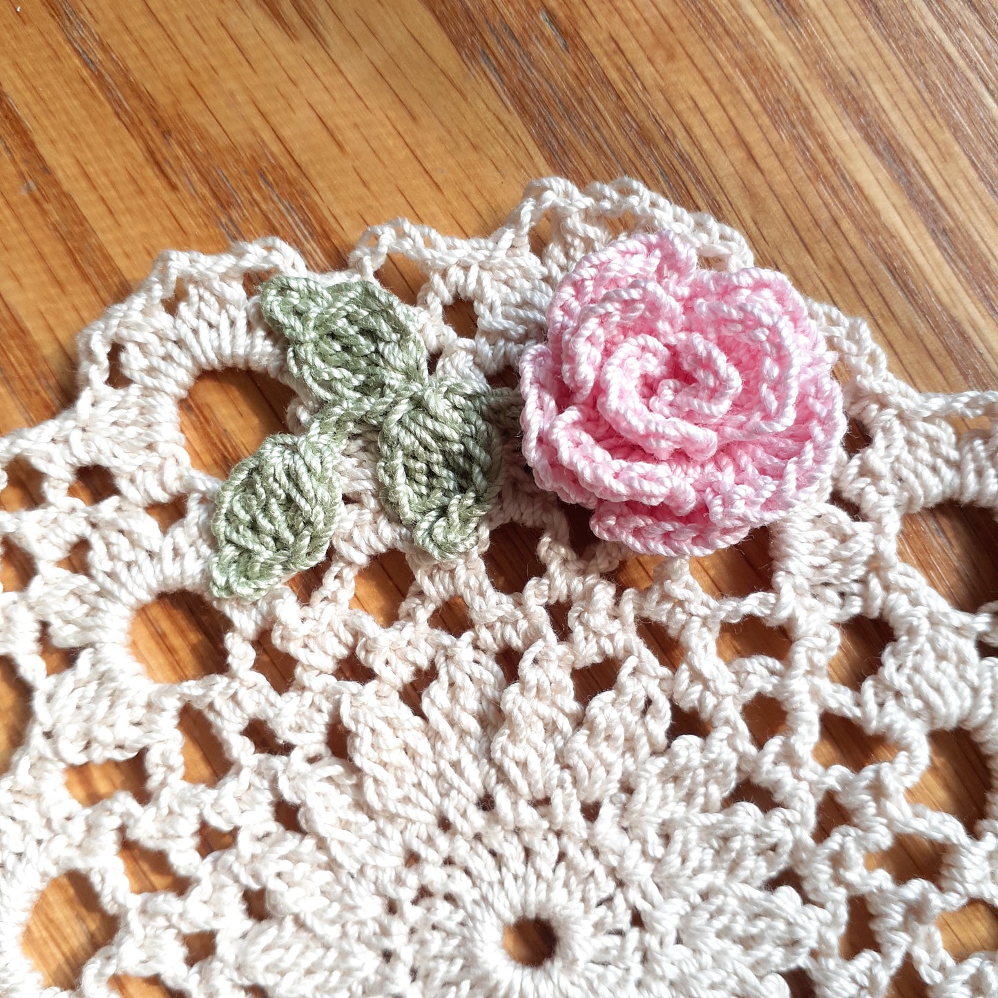 Handmade Crochet Accent Doily Set of 2 Pink Rose Doilies Coasters