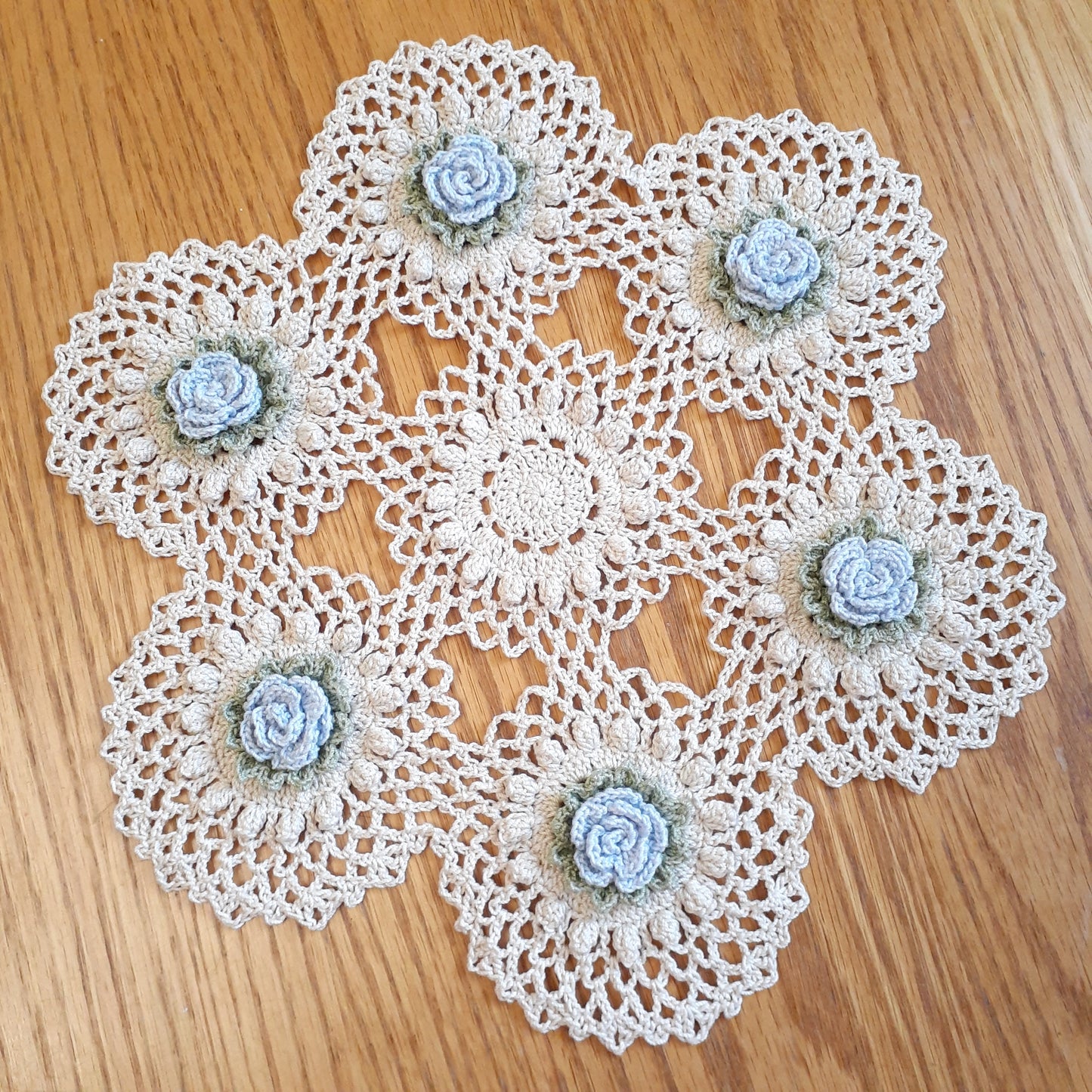 Handmade Bridal Blue Rose Crochet Doily Floral Flowers
