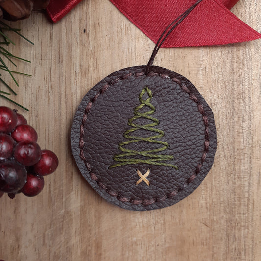 Handmade Leather Ornament Pine Tree Rustic Lodge Christmas Holiday