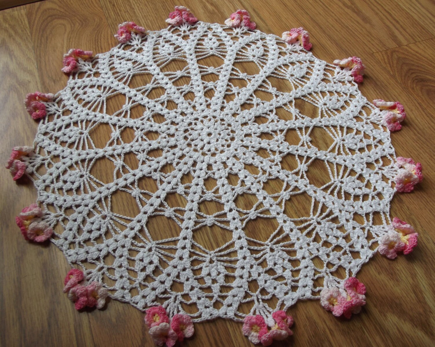 Handmade Crochet Doily Forget Me Not Shaded Pink Flowers Made to Order