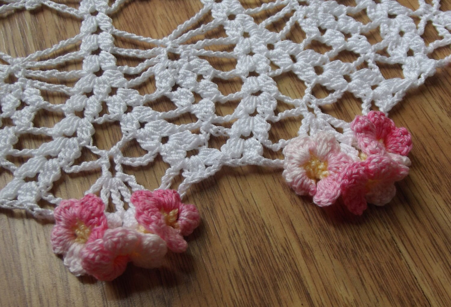 Handmade Crochet Doily Forget Me Not Shaded Pink Flowers Made to Order