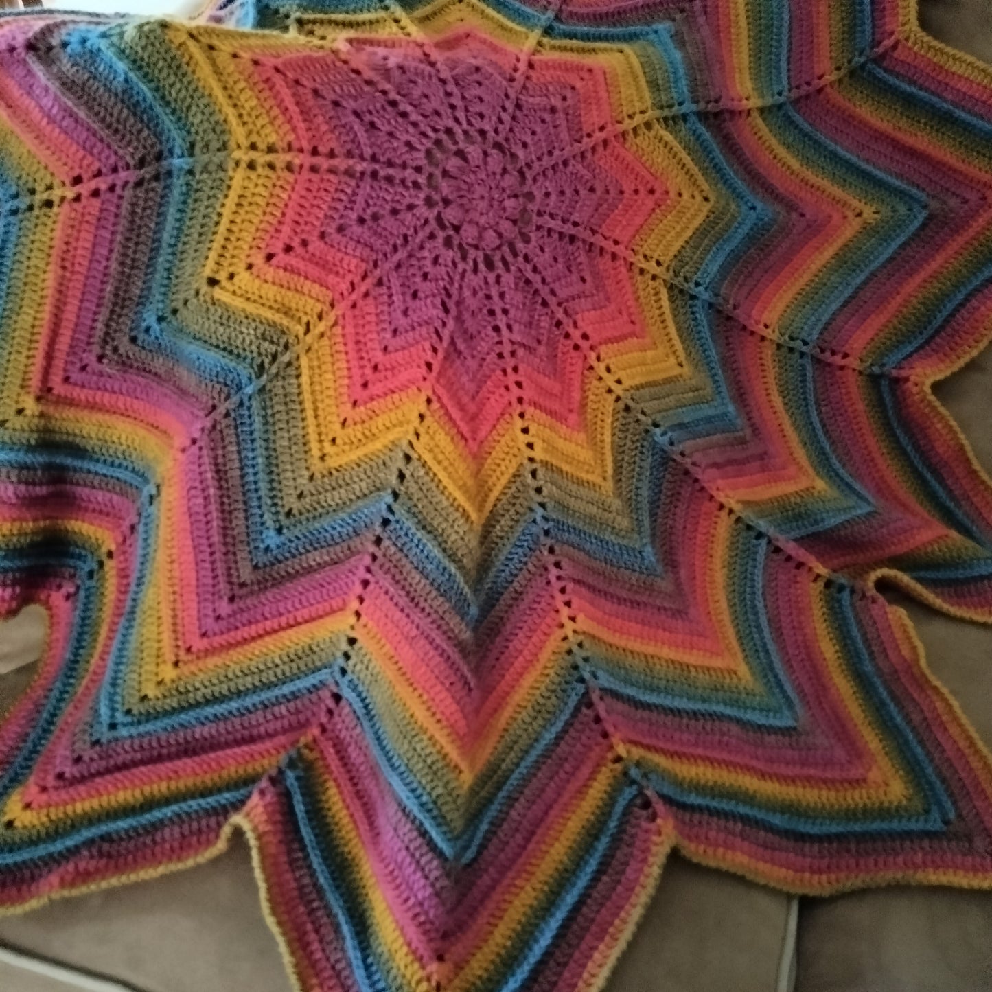 New Handmade Crochet Star Blanket Afghan Rainbow Colors