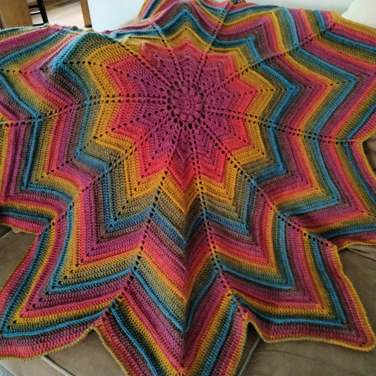 New Handmade Crochet Star Blanket Afghan Rainbow Colors