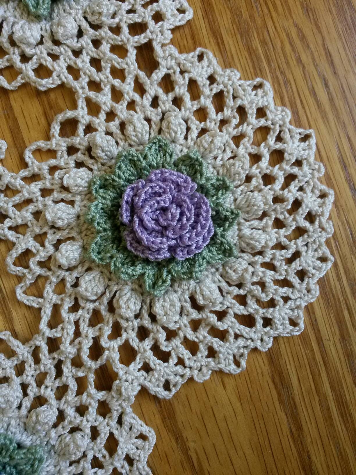 Handmade Lilac Rose Crochet Doily Floral Flowers