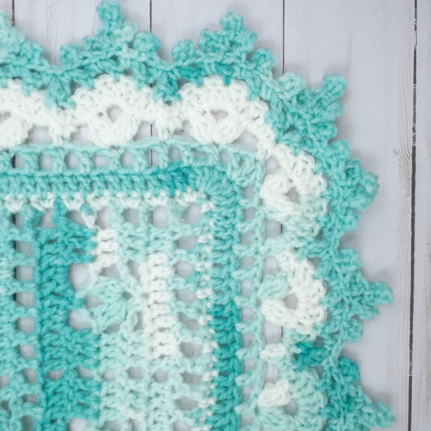 Handmade Crochet Baby Blanket Royalty Shaded Green White