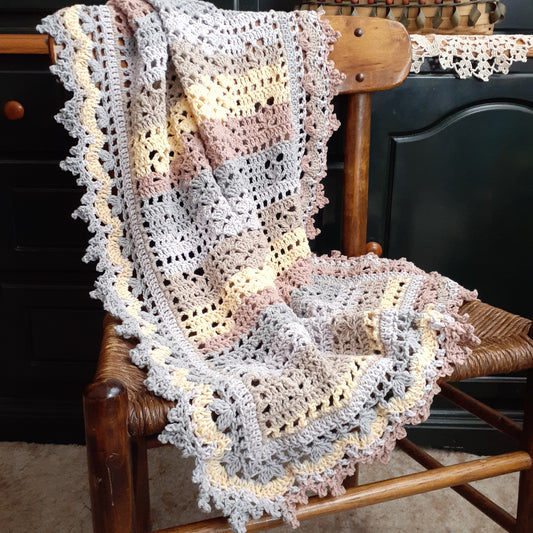 Handmade Crochet Baby Blanket Royalty Seashell Cotton Blend