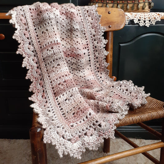 Handmade Crochet Baby Blanket Royalty Shaded Ivory Brown Copper Cotton Blend