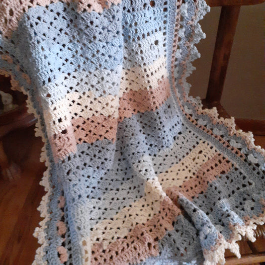 Handmade Crochet Baby Blanket Royalty Beach View Cotton Blend