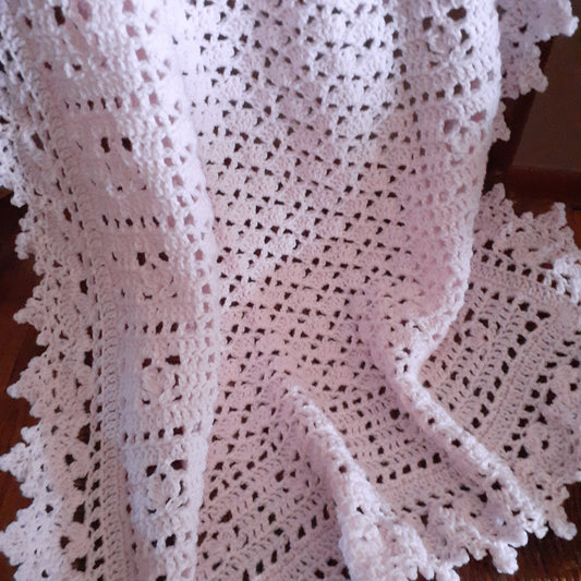 Handmade Crochet Baby Blanket Royalty Pastel Pink