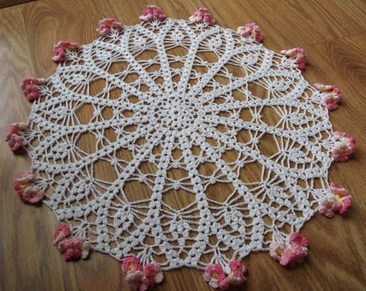 Handmade Crochet Doily Forget Me Not Shaded Pink Flowers Made to Order