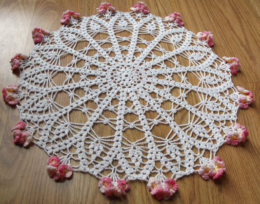 Handmade Crochet Doily Forget Me Not Shaded Pink Flowers Made to Order