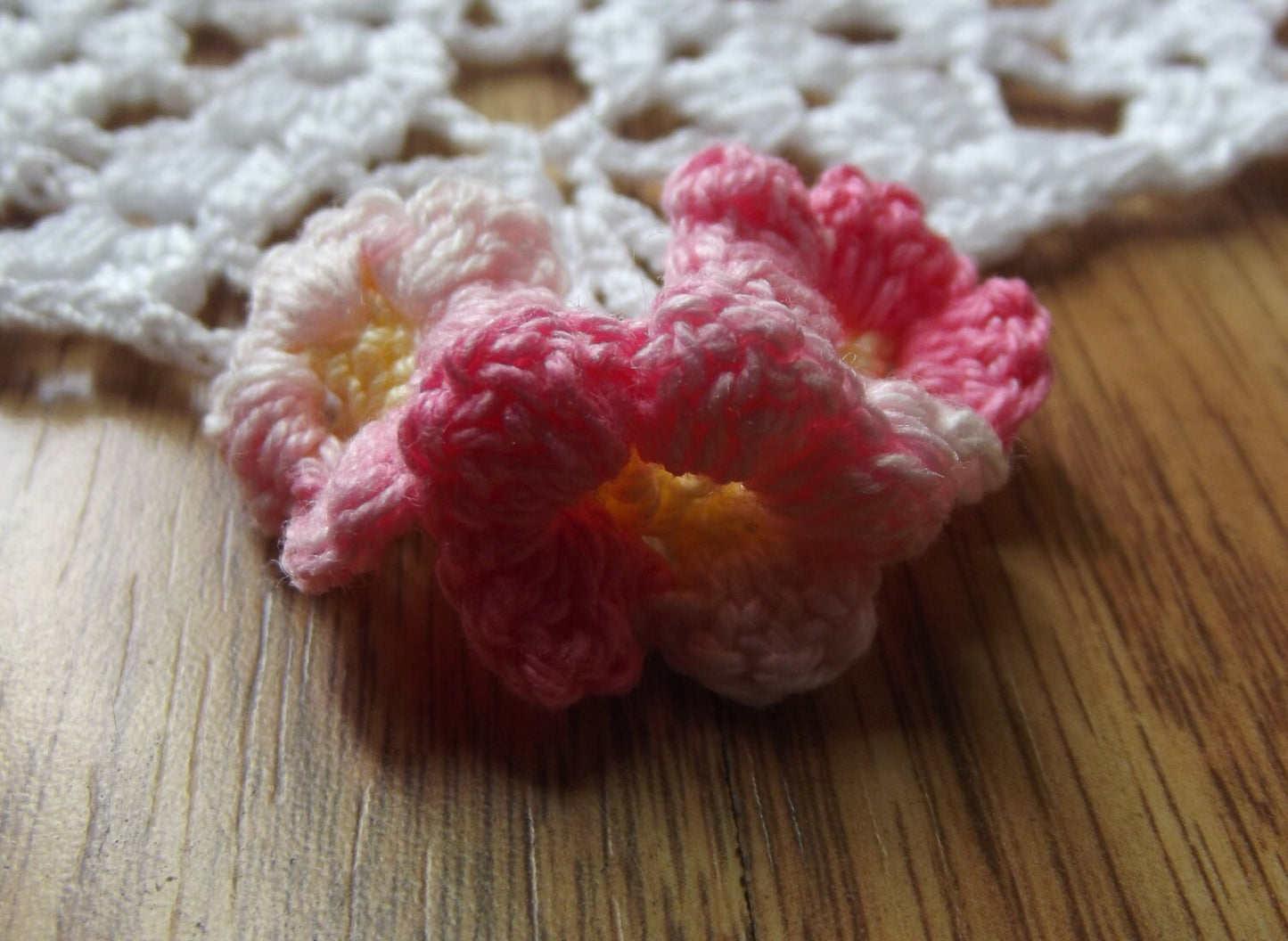 Handmade Crochet Doily Forget Me Not Shaded Pink Flowers Made to Order
